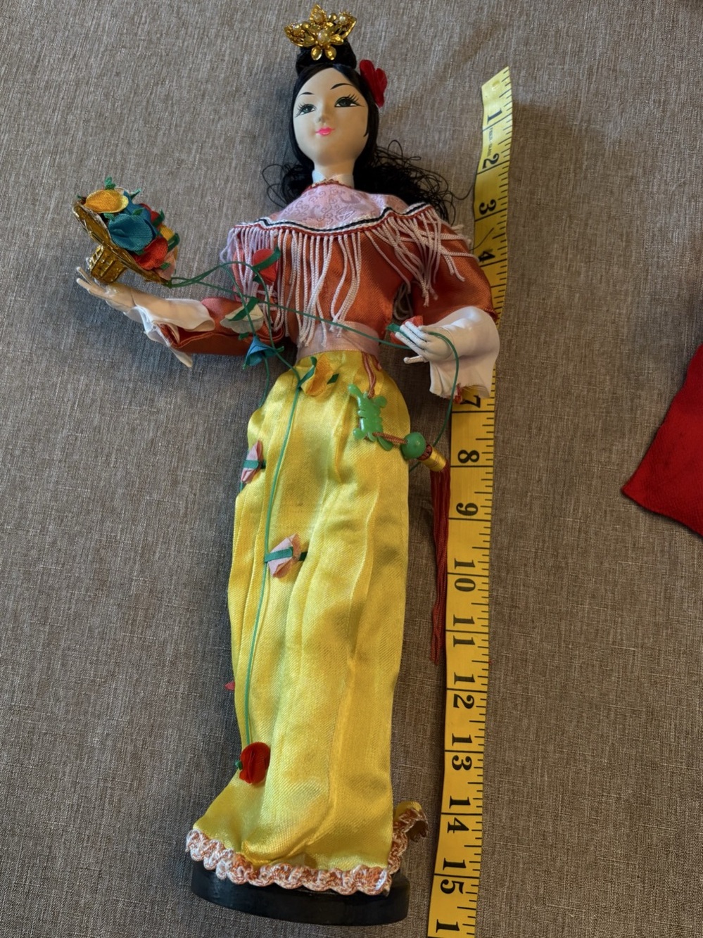 Vintage Chinese-Style Decorative Doll Yellow Red - Picture 3 of 3